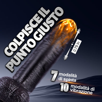 Kronos - Dildo nero spesso da 8,27'' con movimento a spinta e funzione riscaldante per una sensazione intensa e profonda
