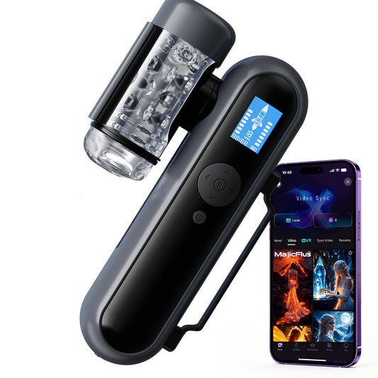 Nex - Masturbatore interattivo controllato tramite App, 10 modalità di vibrazione e 10 modalità di movimento, avvolgimento stretto a 360°