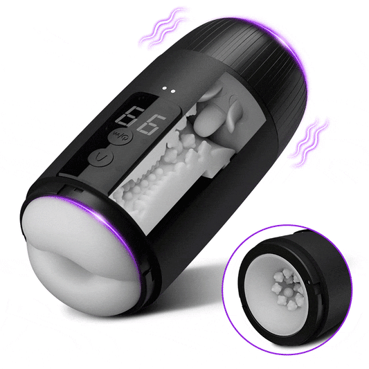 Selena - Masturbatore maschile 8 colpi di lingua e schiaffi con 2 motori vibranti e stroker da massaggio