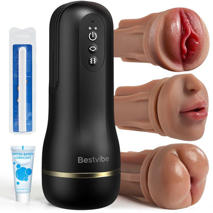 【10 $ di sconto – Solo per 3 giorni!】Bestvibe Pro – 3 guaine intercambiabili, tre esperienze di piacere uniche, masturbatore automatico per uomo con 5 livelli di aspirazione e 10 modalità di vibrazione