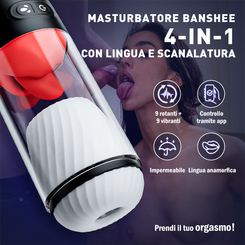 Masturbatore per sesso orale a banshee 4 in 1，Rimuovibile， 9Vibrazione，IPX7