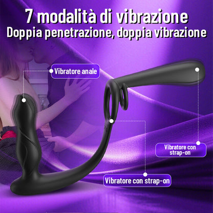 Doppia Penetrazione  Doppia Vibrazione  Vibratore per Coppie con Anello Blocca Sperma