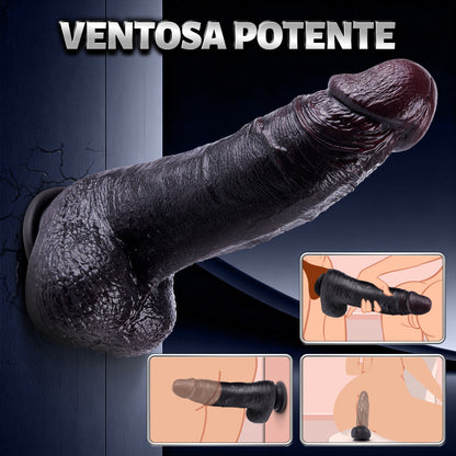 Kronos - Dildo nero spesso da 8,27'' con movimento a spinta e funzione riscaldante per una sensazione intensa e profonda