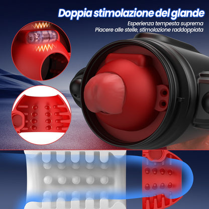 Storm Vortex - Spruzzo d'acqua a 5 frequenze + Vibrazione a 10 frequenze + Rotazione a 5 frequenze, Doppia stimolazione del glande, Uso doppio