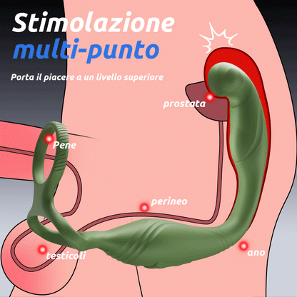 Massaggiatore prostatico vibrante e oscillante Logan 10 con 2 anelli fallici per uomini e coppie gay