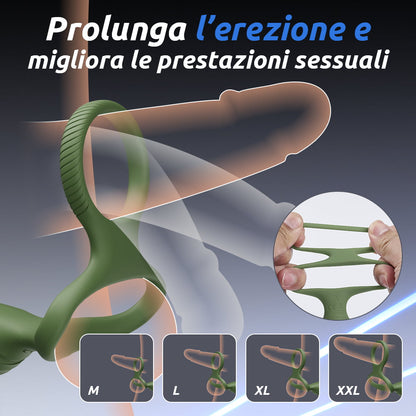 Massaggiatore prostatico vibrante e oscillante Logan 10 con 2 anelli fallici per uomini e coppie gay