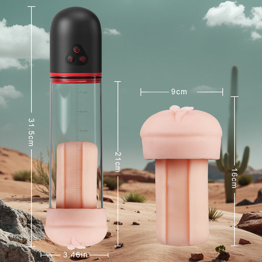 Acmejoy S-HANDE - Guaina a forma di vagina con 3 ventose e 9 pompe vibranti per l'ingrandimento del pene