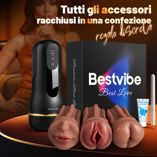 Bestvibe Pro‑ 3 manicotti sostituibili, tre piaceri unici, masturbatore maschile, 5 modalità di suzione & 10 modalità di vibrazione