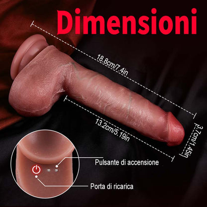 Casimir - Dildo anale realistico in silicone da 7,4 pollici con funzione di riscaldamento, modalità di spinta e vibrazione, automatico