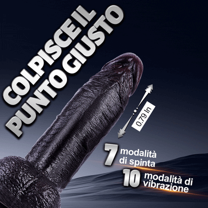 Kronos - Dildo nero spesso da 8,27'' con movimento a spinta e funzione riscaldante per una sensazione intensa e profonda
