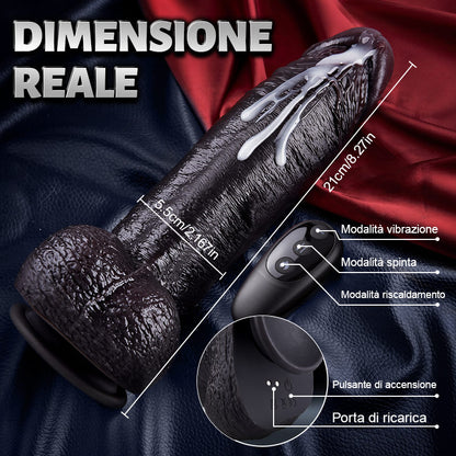 Kronos - Dildo nero spesso da 8,27'' con movimento a spinta e funzione riscaldante per una sensazione intensa e profonda